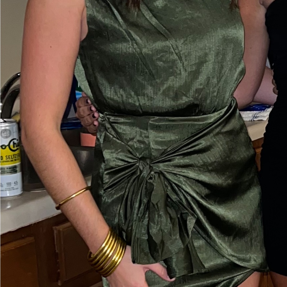 Green Ruched One Shoulder Mini Dress for Cocktail